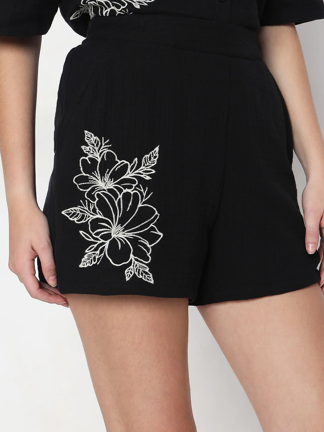 Black Embroidered Co-Ord Set Shorts - Image 6