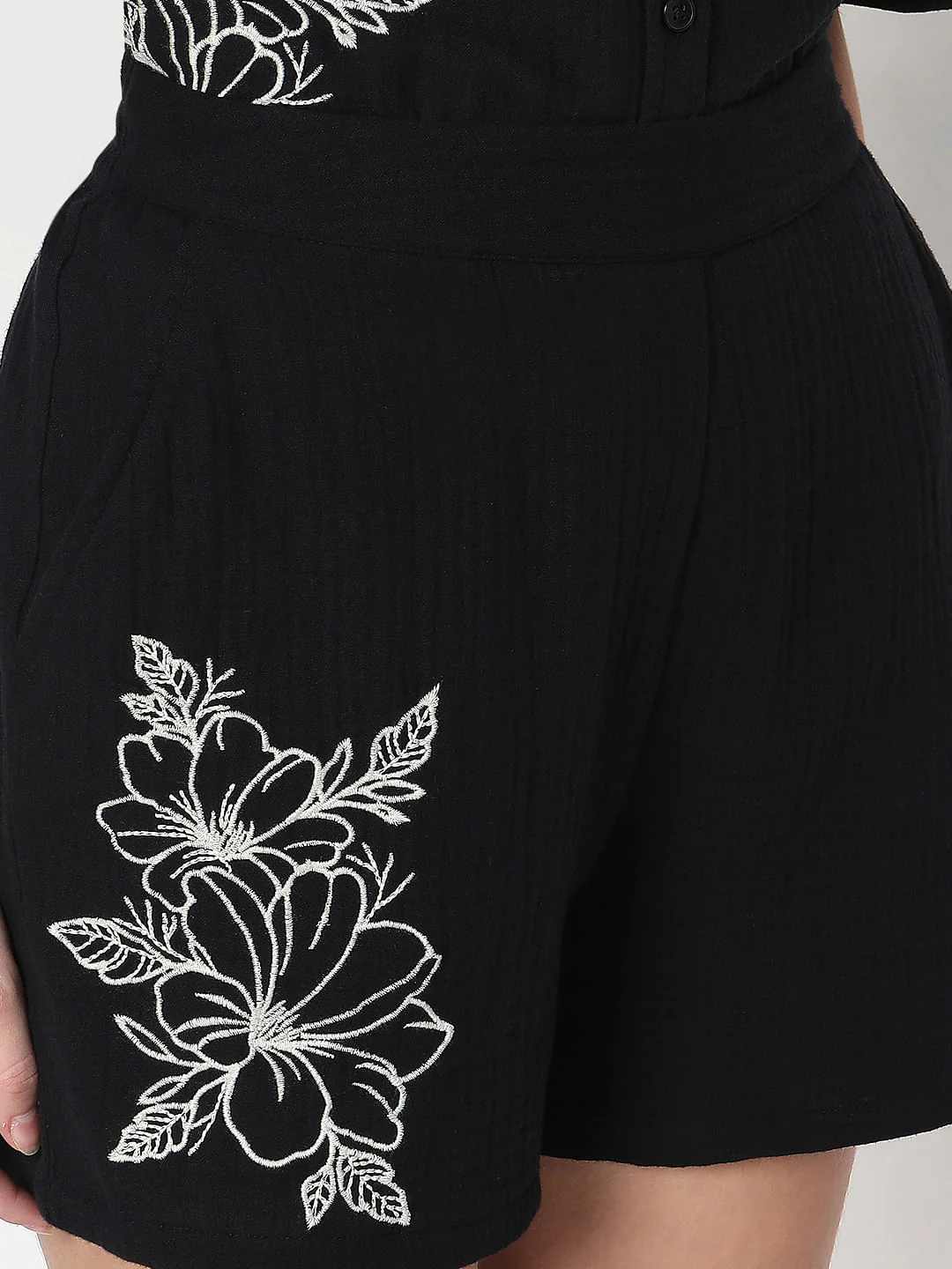 Black Embroidered Co-Ord Set Shorts - Image 8