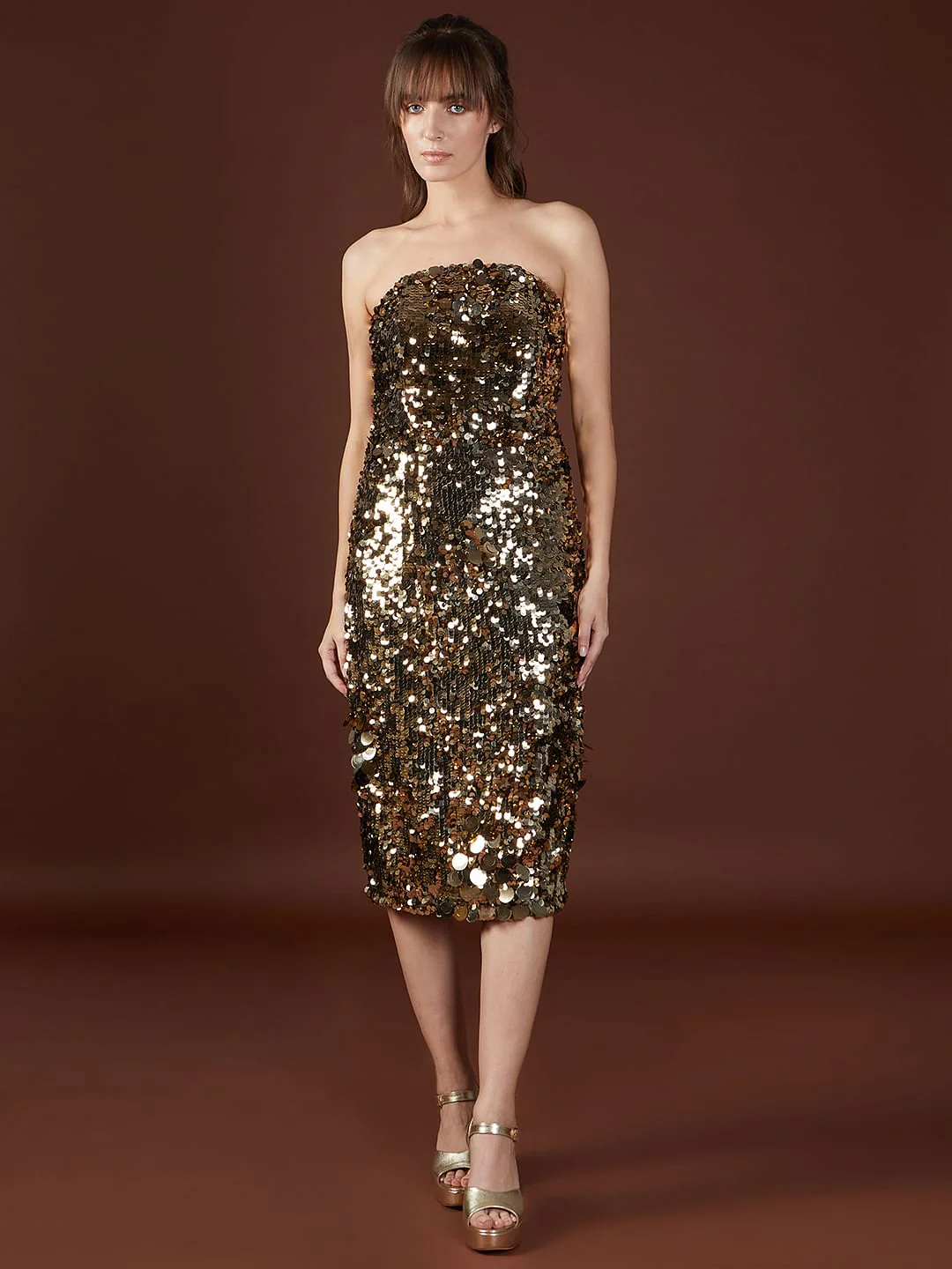 Golden Sequin Tube Dress - Image 2