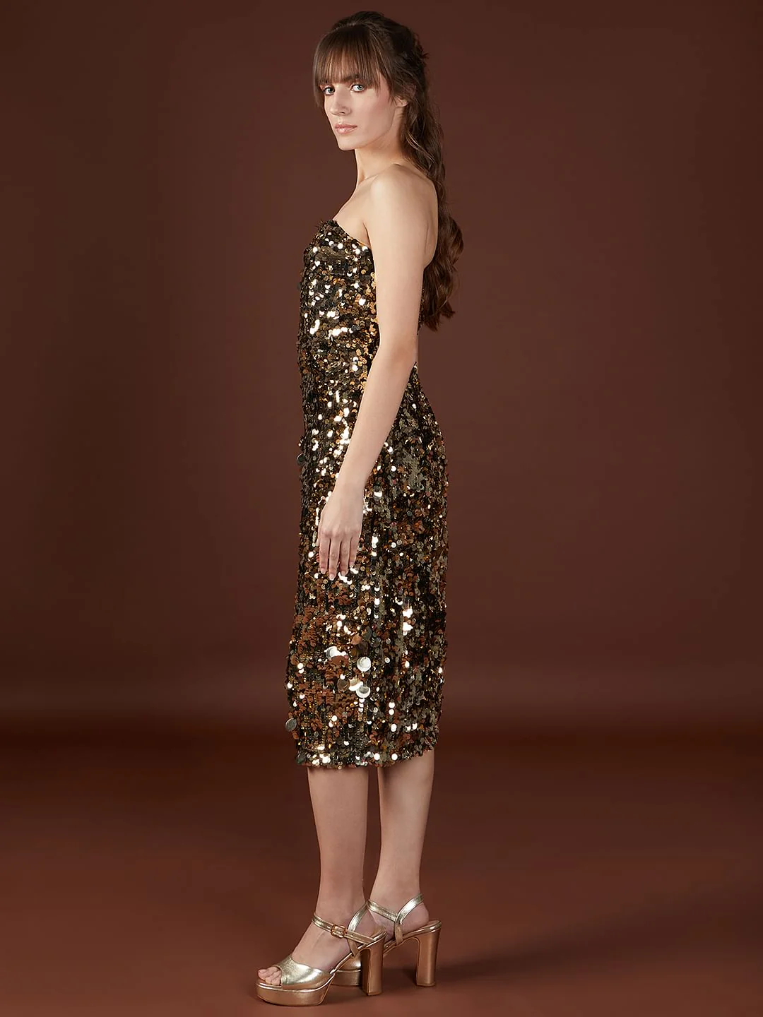 Golden Sequin Tube Dress - Image 3