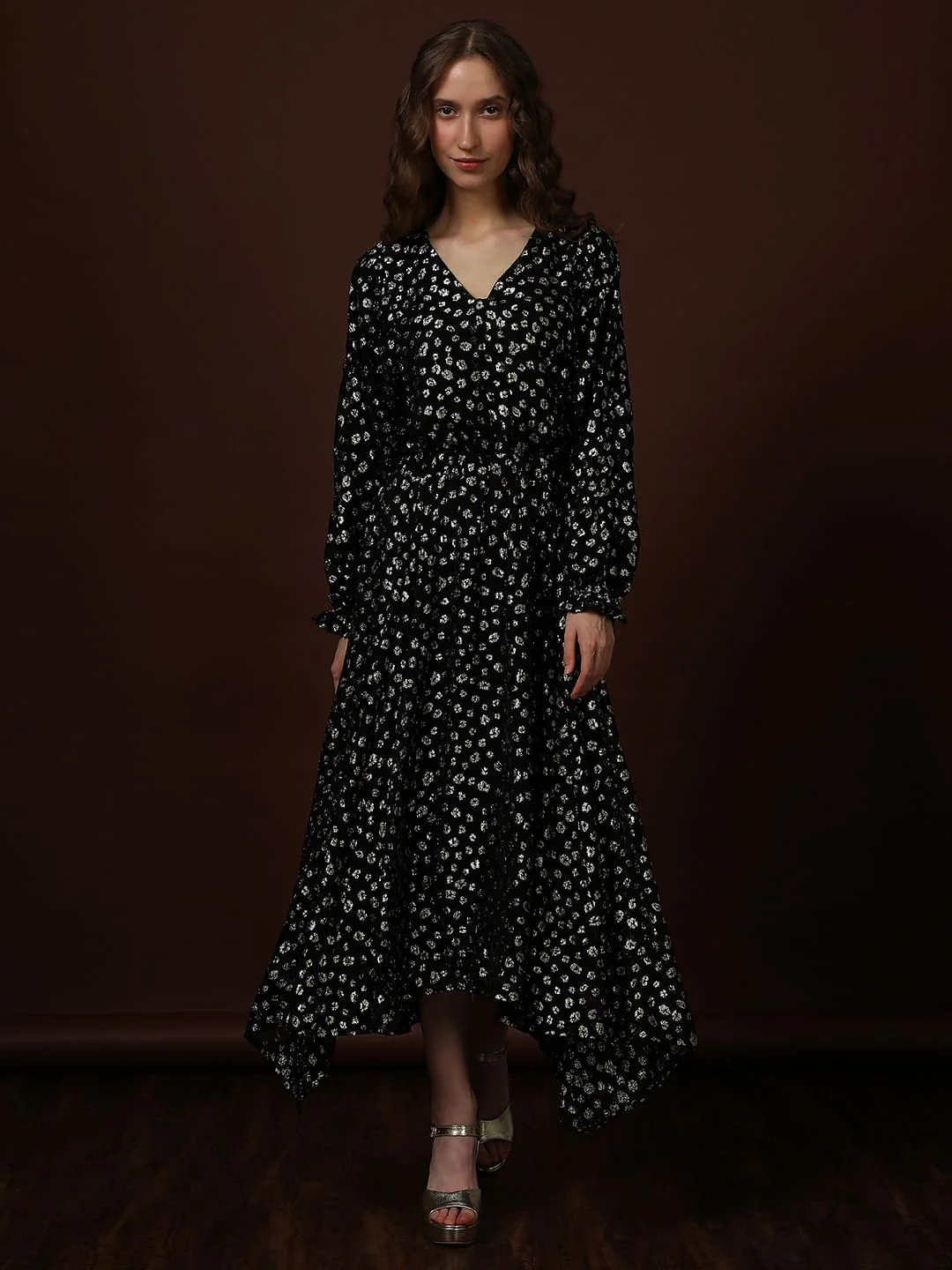 Black Metallic Lurex Midi Dress - Image 2