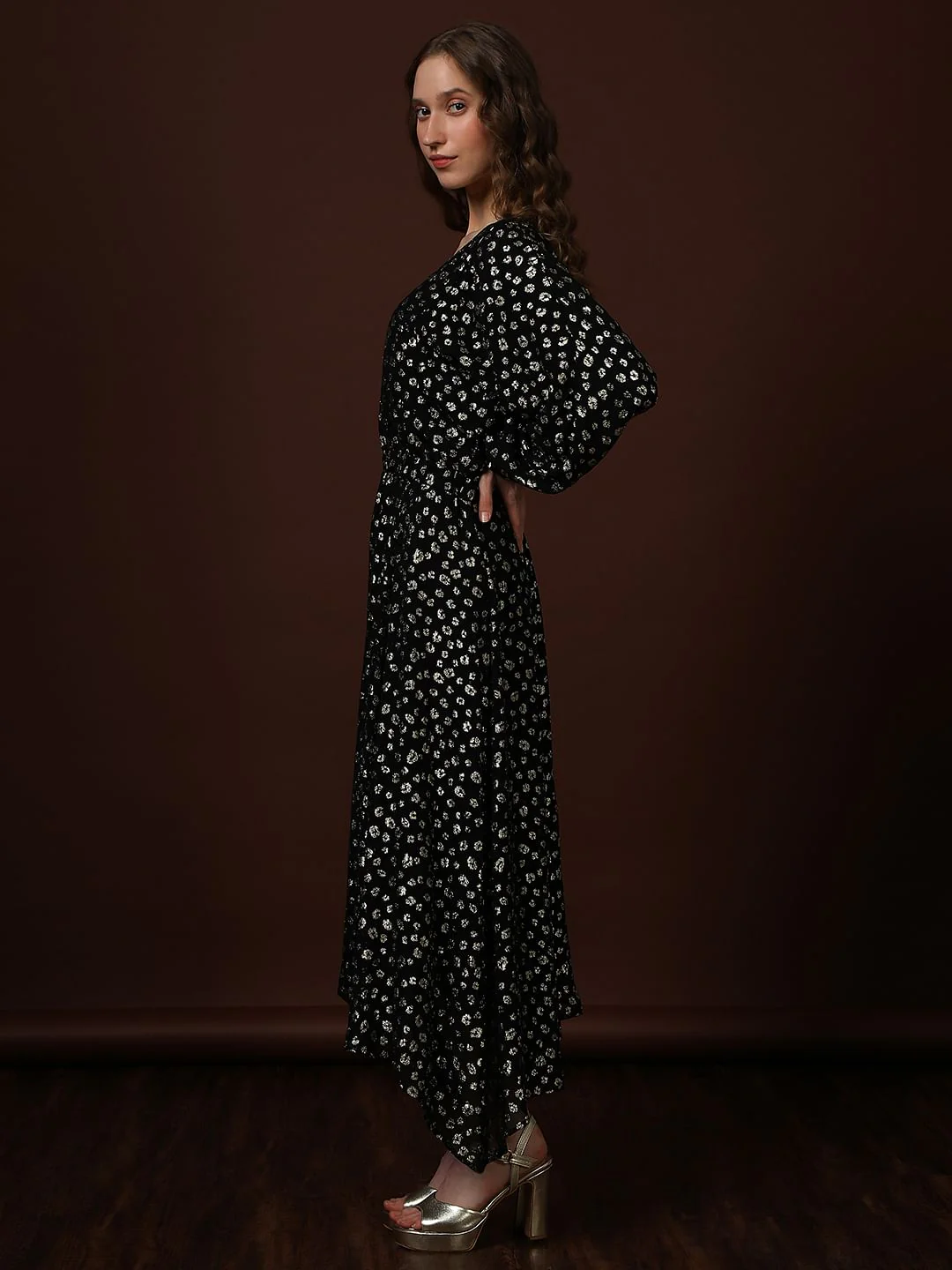 Black Metallic Lurex Midi Dress - Image 3