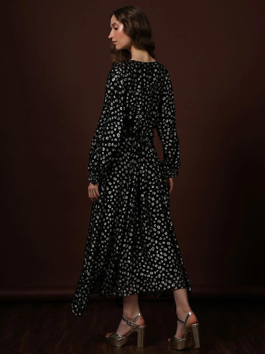 Black Metallic Lurex Midi Dress - Image 4