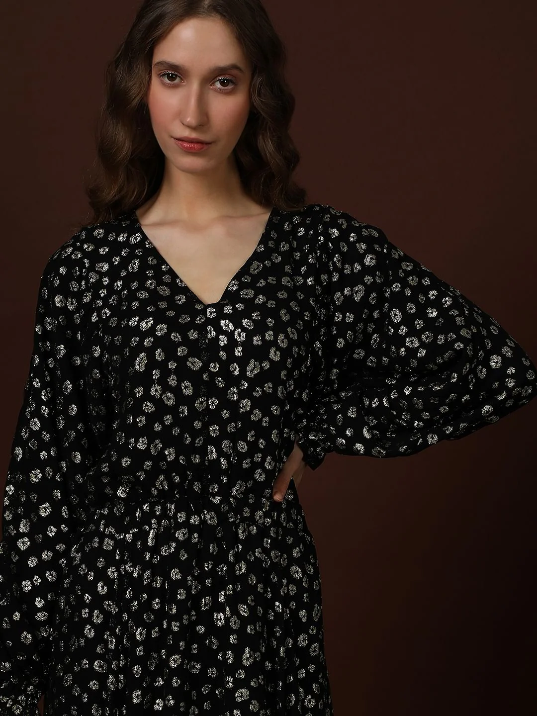 Black Metallic Lurex Midi Dress - Image 5