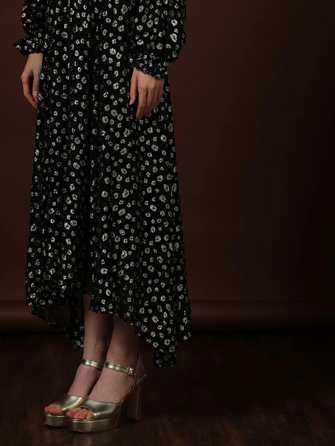 Black Metallic Lurex Midi Dress - Image 8