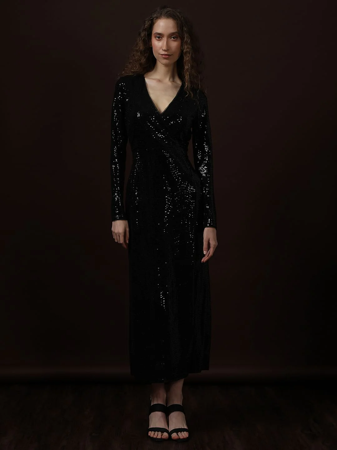 Black V-Neck Shimmer Dress - Image 2