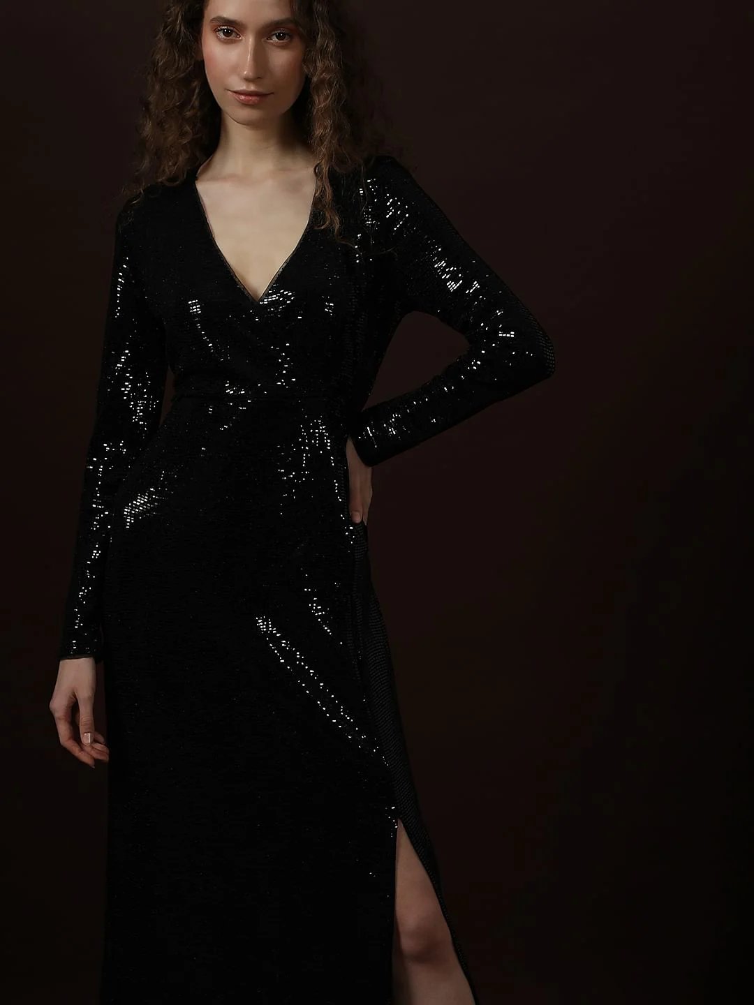 Black V-Neck Shimmer Dress - Image 5