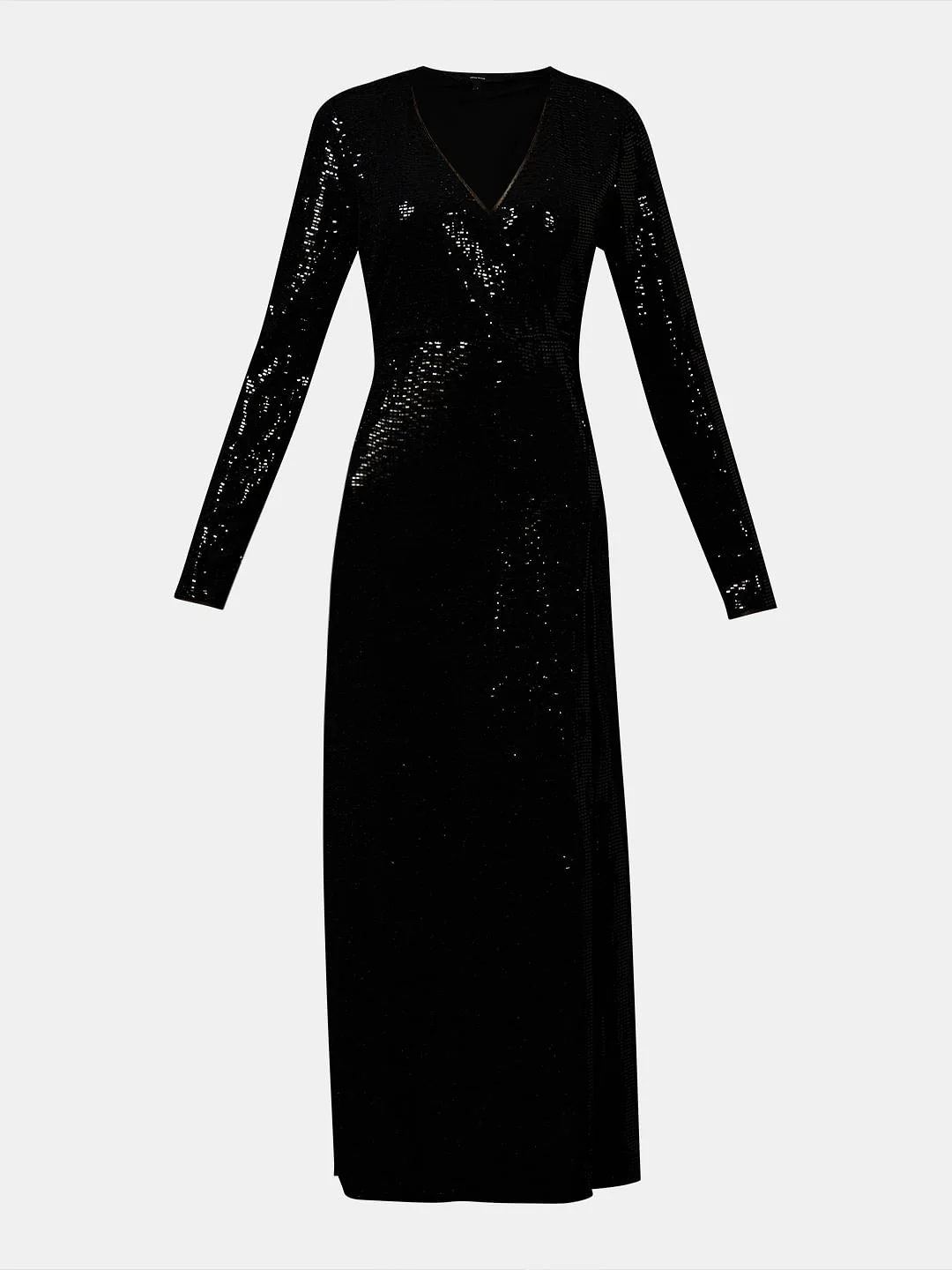 Black V-Neck Shimmer Dress - Image 7