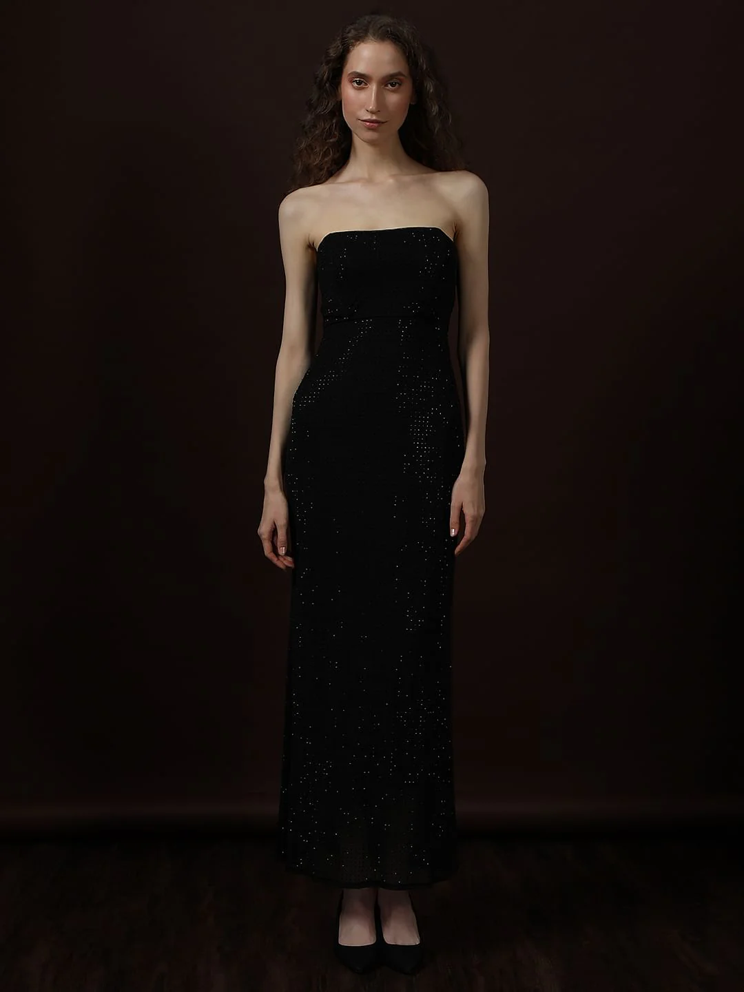 Black Shimmer Off-Shoulder Maxi Dress - Image 2