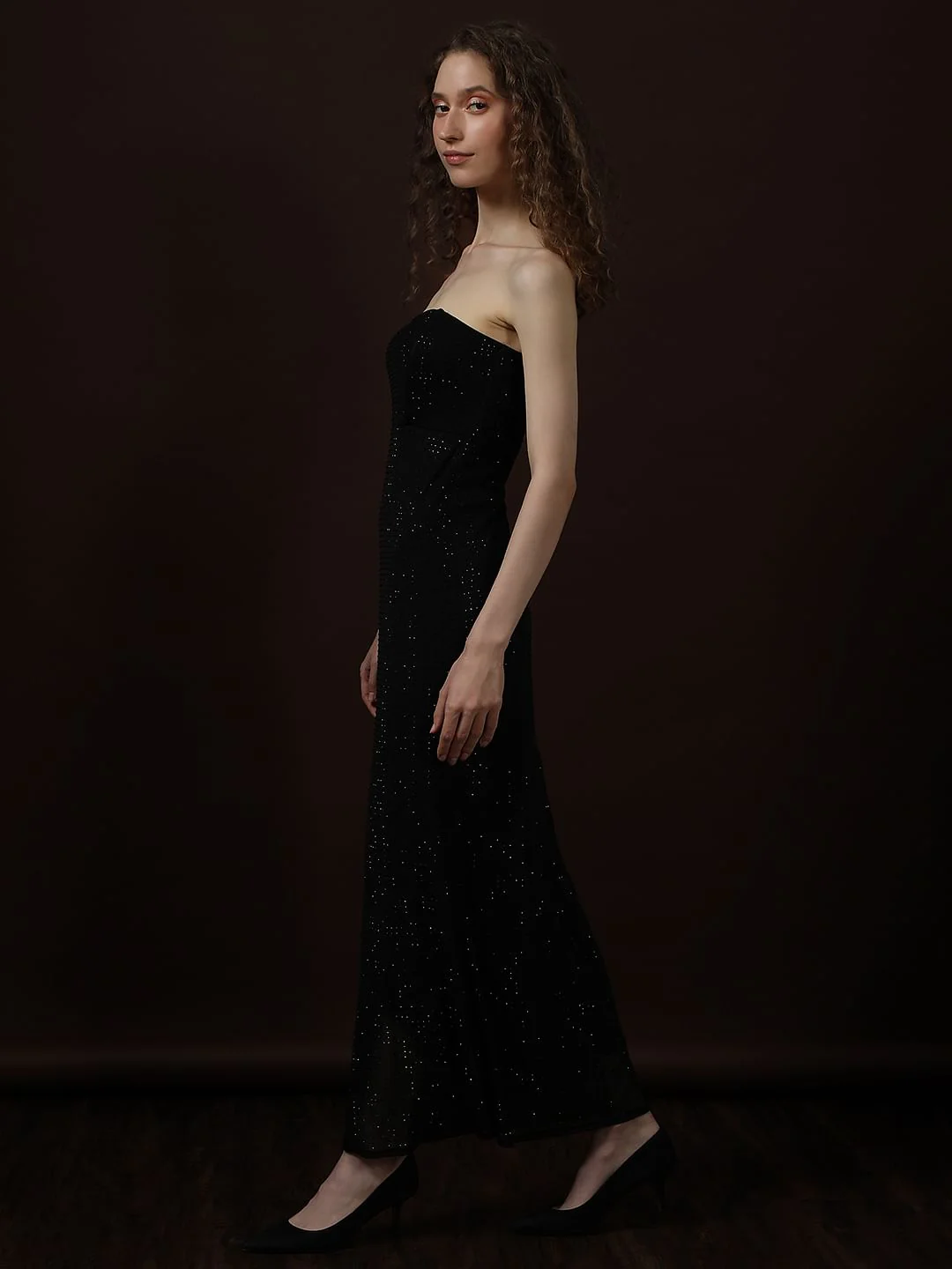 Black Shimmer Off-Shoulder Maxi Dress - Image 3