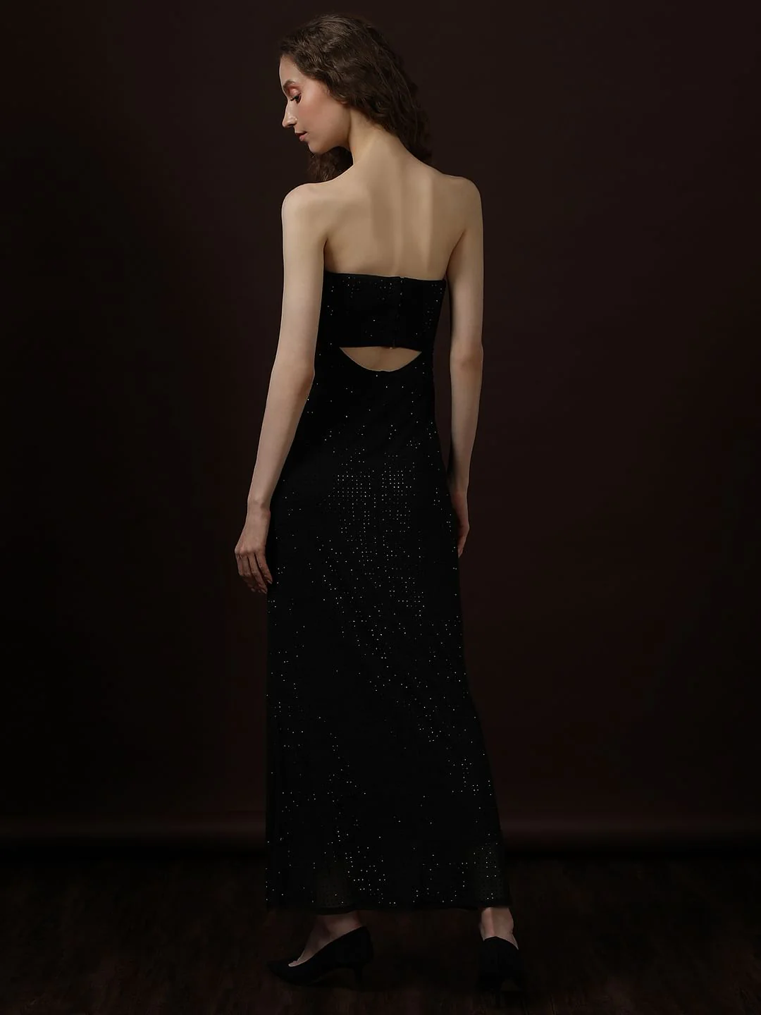 Black Shimmer Off-Shoulder Maxi Dress - Image 4