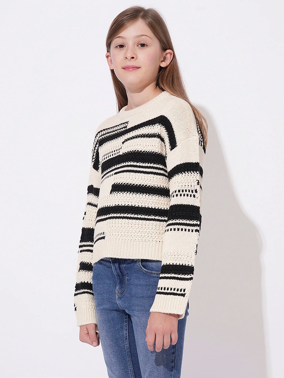 Girls Beige Knit Pullover - Image 2