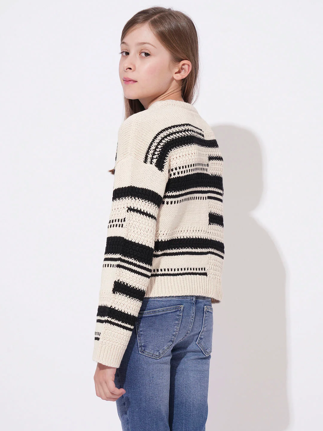 Girls Beige Knit Pullover - Image 3