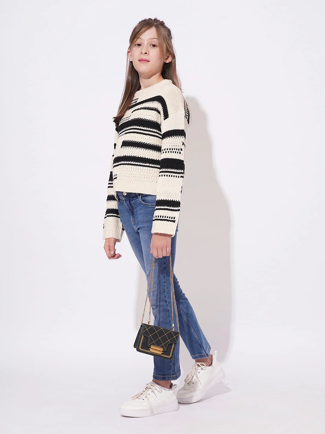 Girls Beige Knit Pullover - Image 5