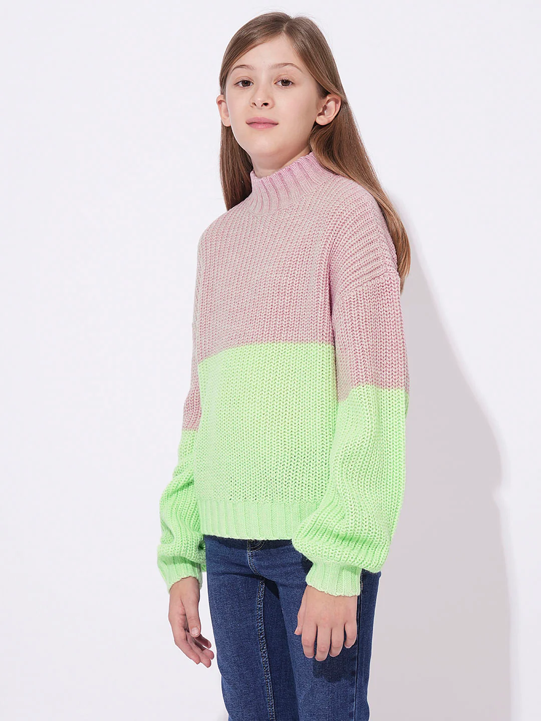 Girls Pink Colourblocked Pullover - Image 2