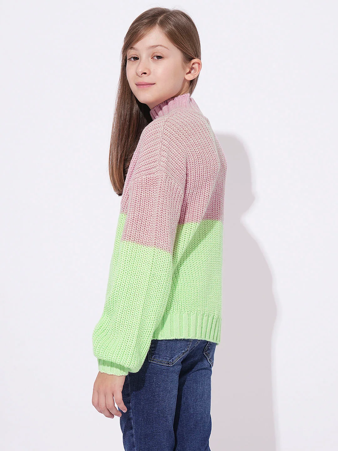 Girls Pink Colourblocked Pullover - Image 3