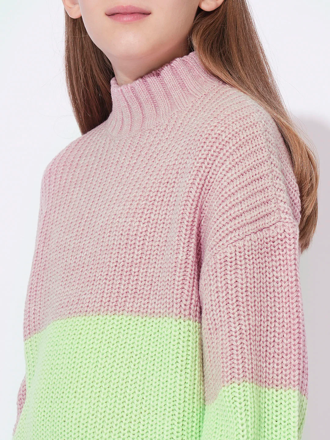 Girls Pink Colourblocked Pullover - Image 4