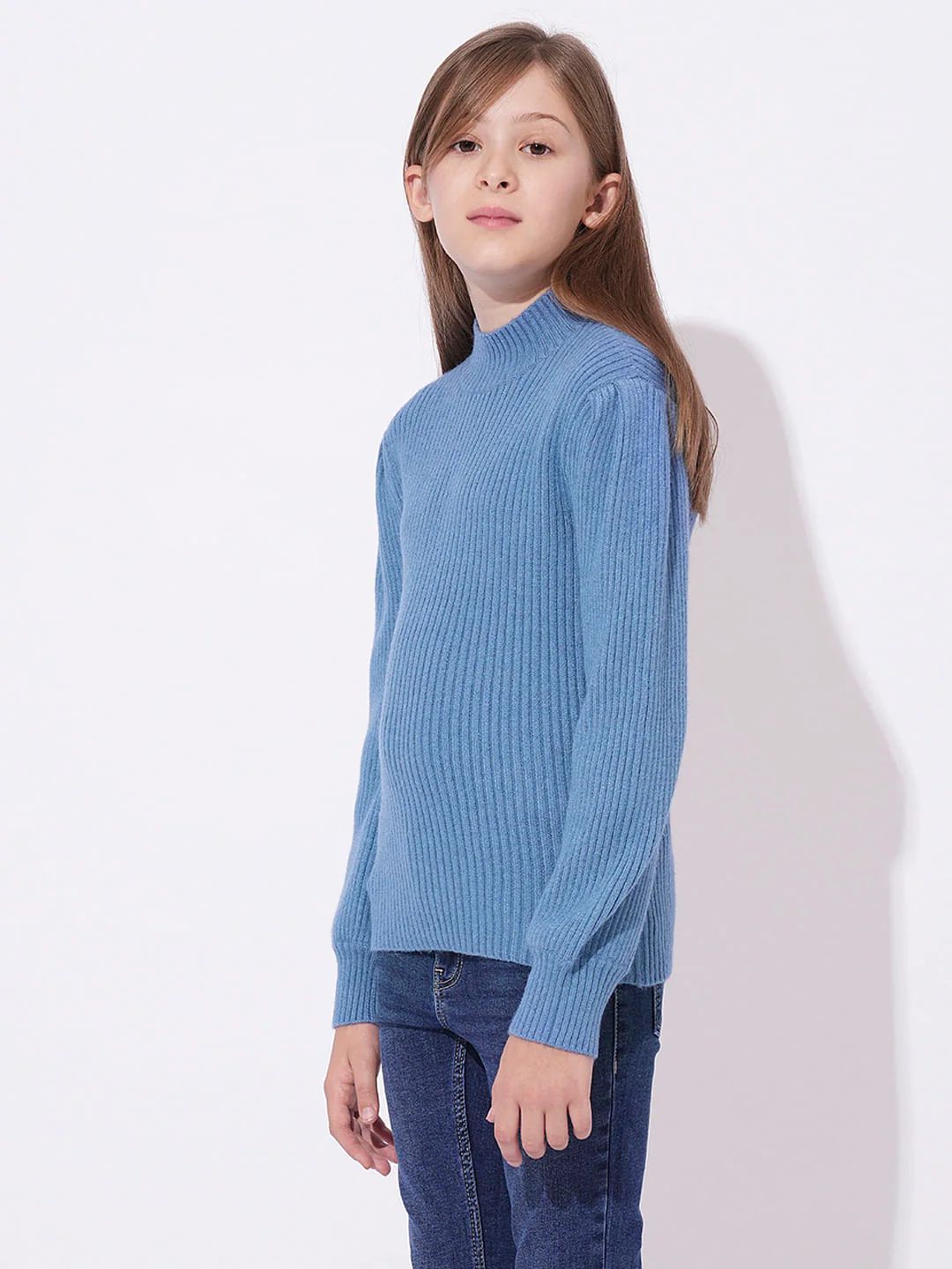 Girls Blue High Neck Pullover - Image 2