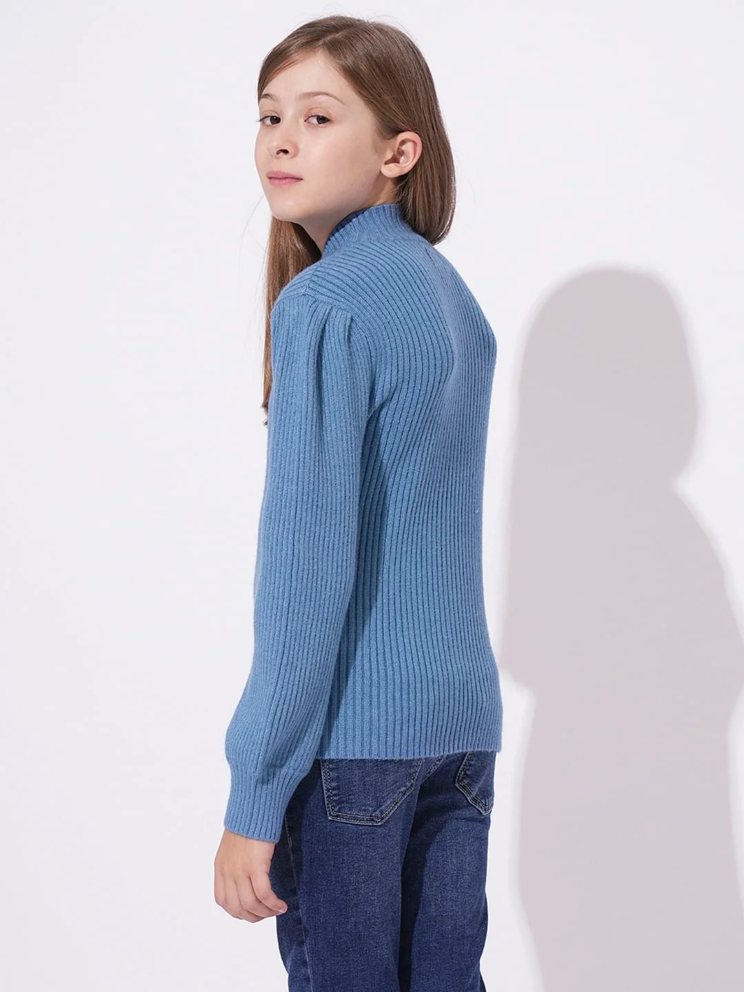 Girls Blue High Neck Pullover - Image 3