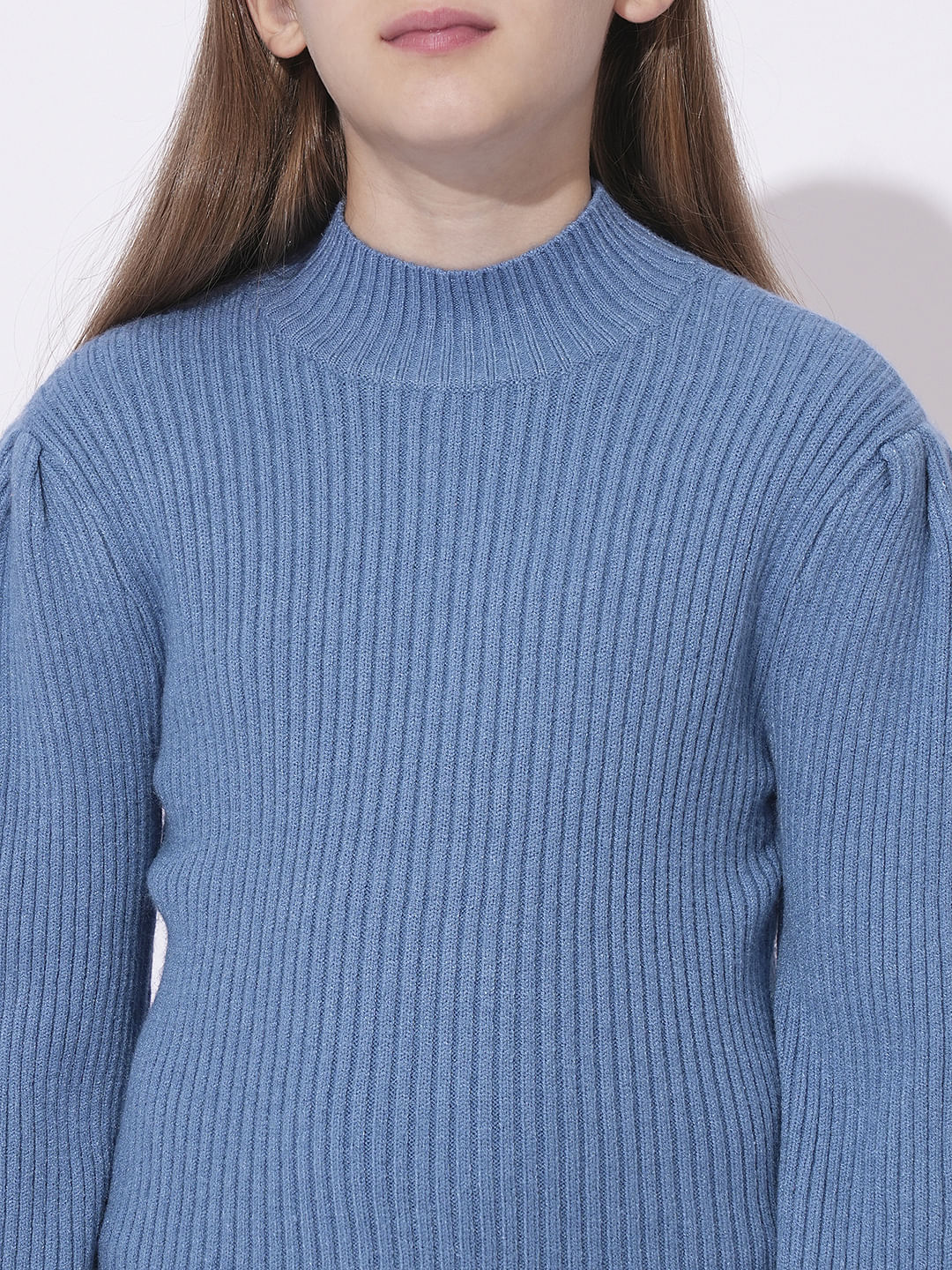 Girls Blue High Neck Pullover - Image 4