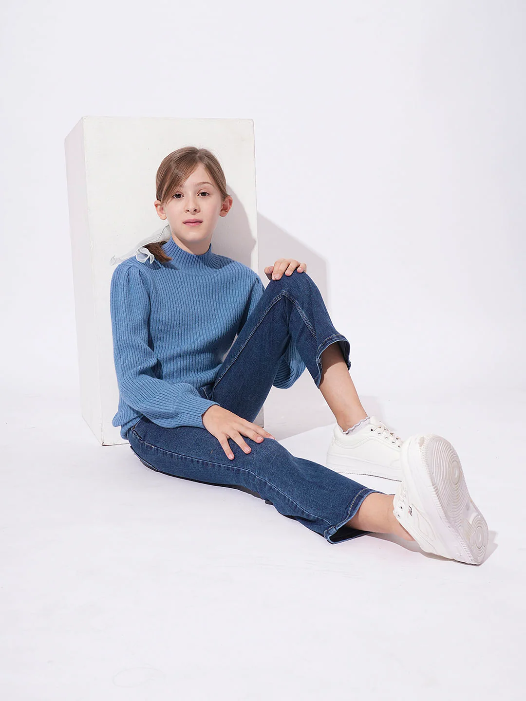 Girls Blue High Neck Pullover - Image 5