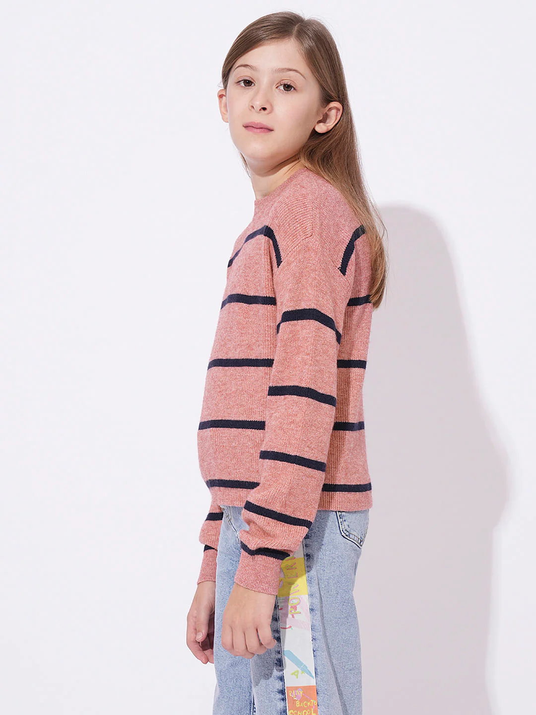 Girls Pink Vertical Striped Pullover - Image 2