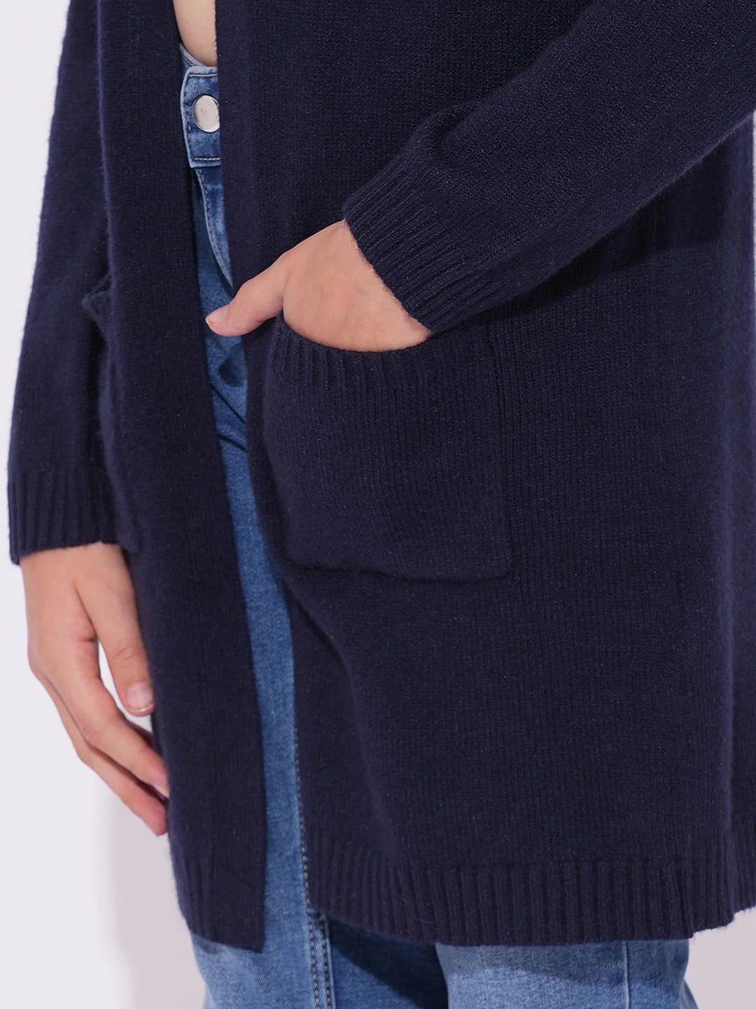 Girls Dark Blue Long Cardigan - Image 4