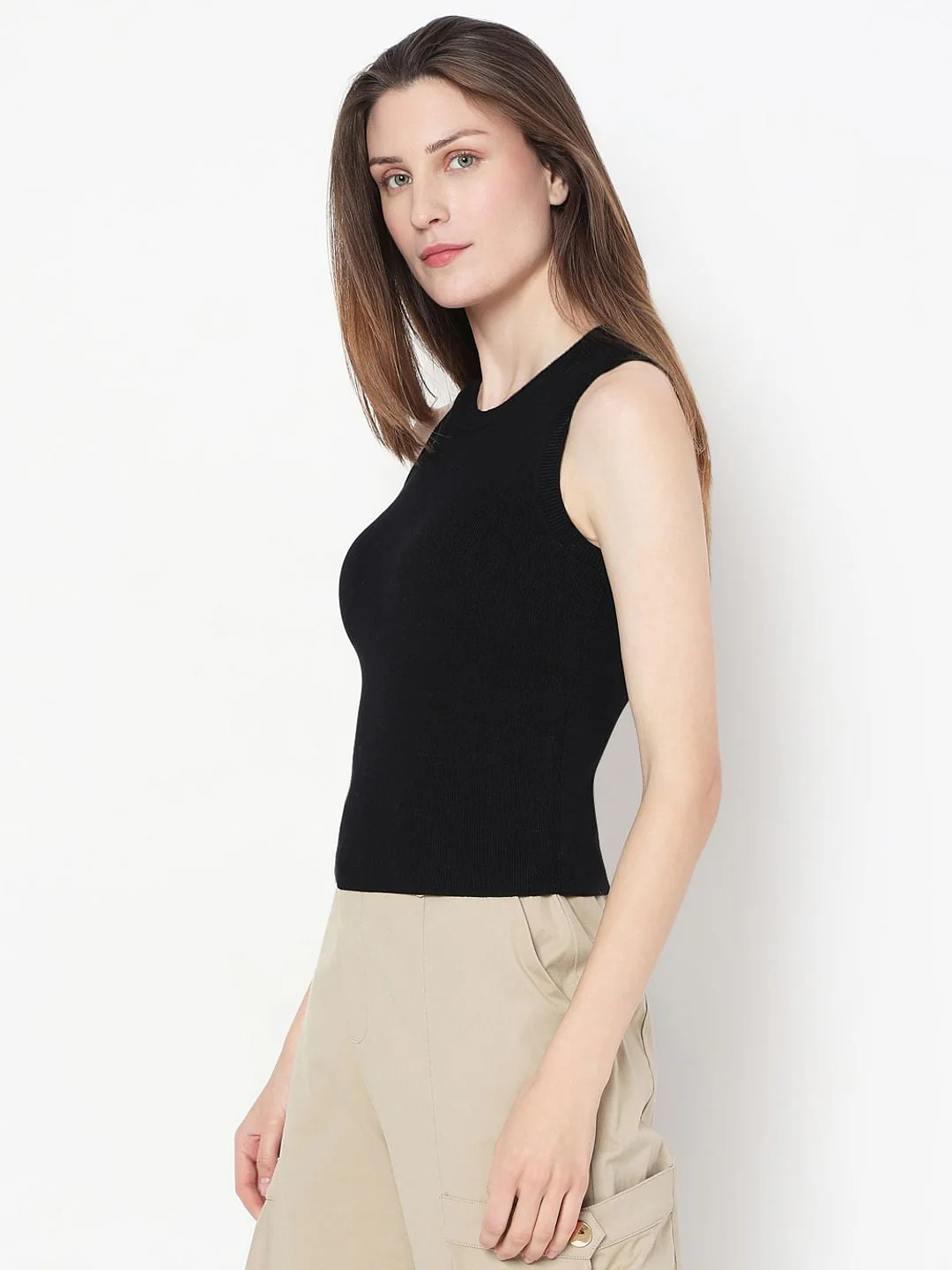 Black Ribbed Sleeveless Top - Image 3