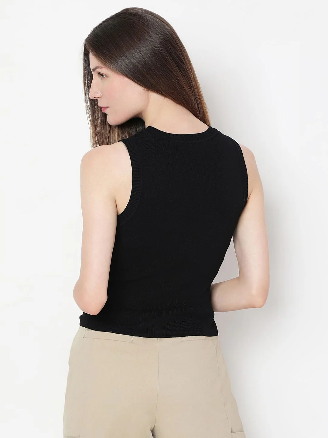 Black Ribbed Sleeveless Top - Image 4