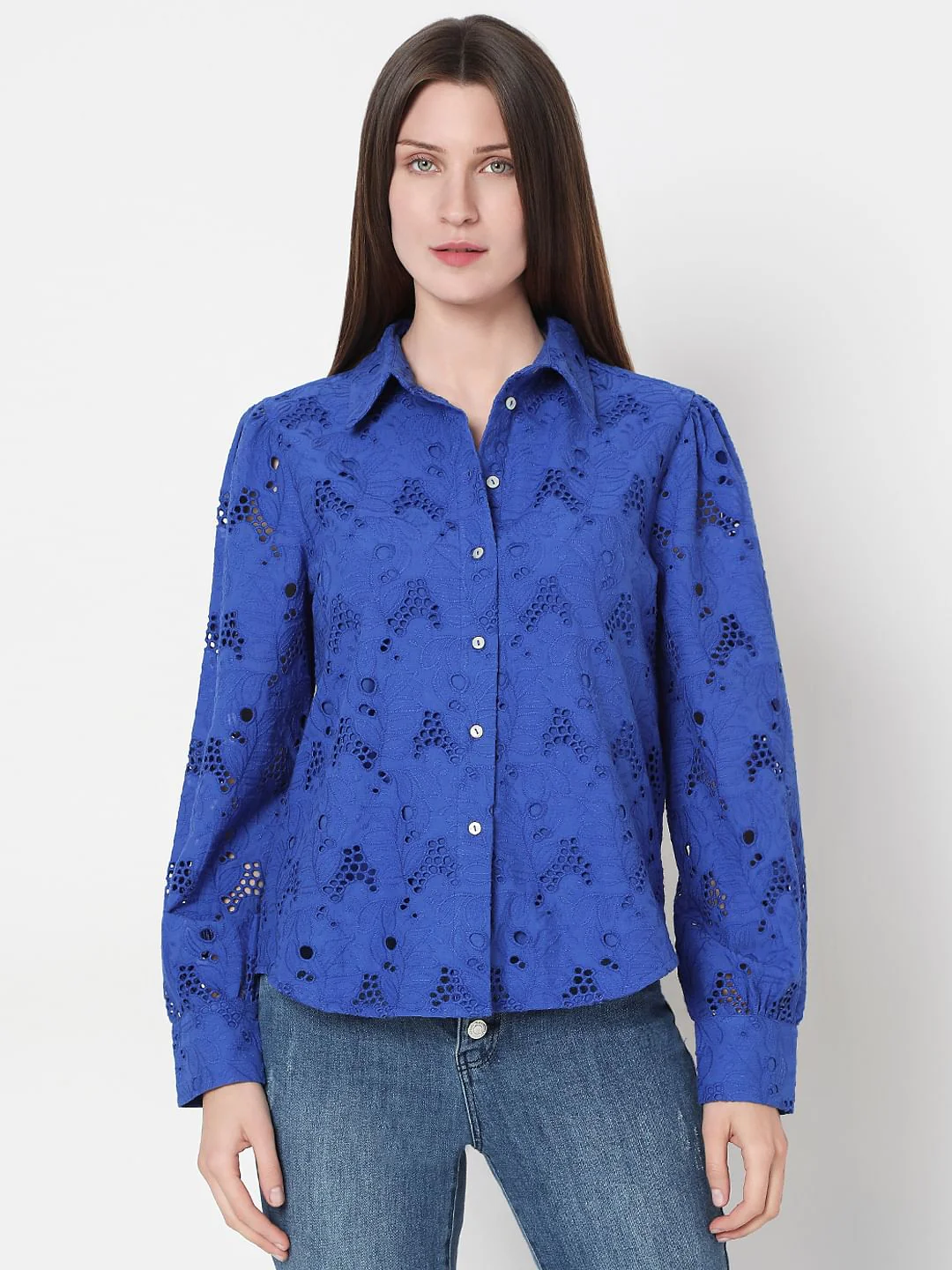 Blue Schiffli Cotton Shirt - Image 2