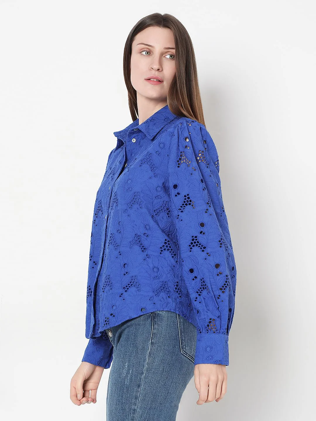 Blue Schiffli Cotton Shirt - Image 3