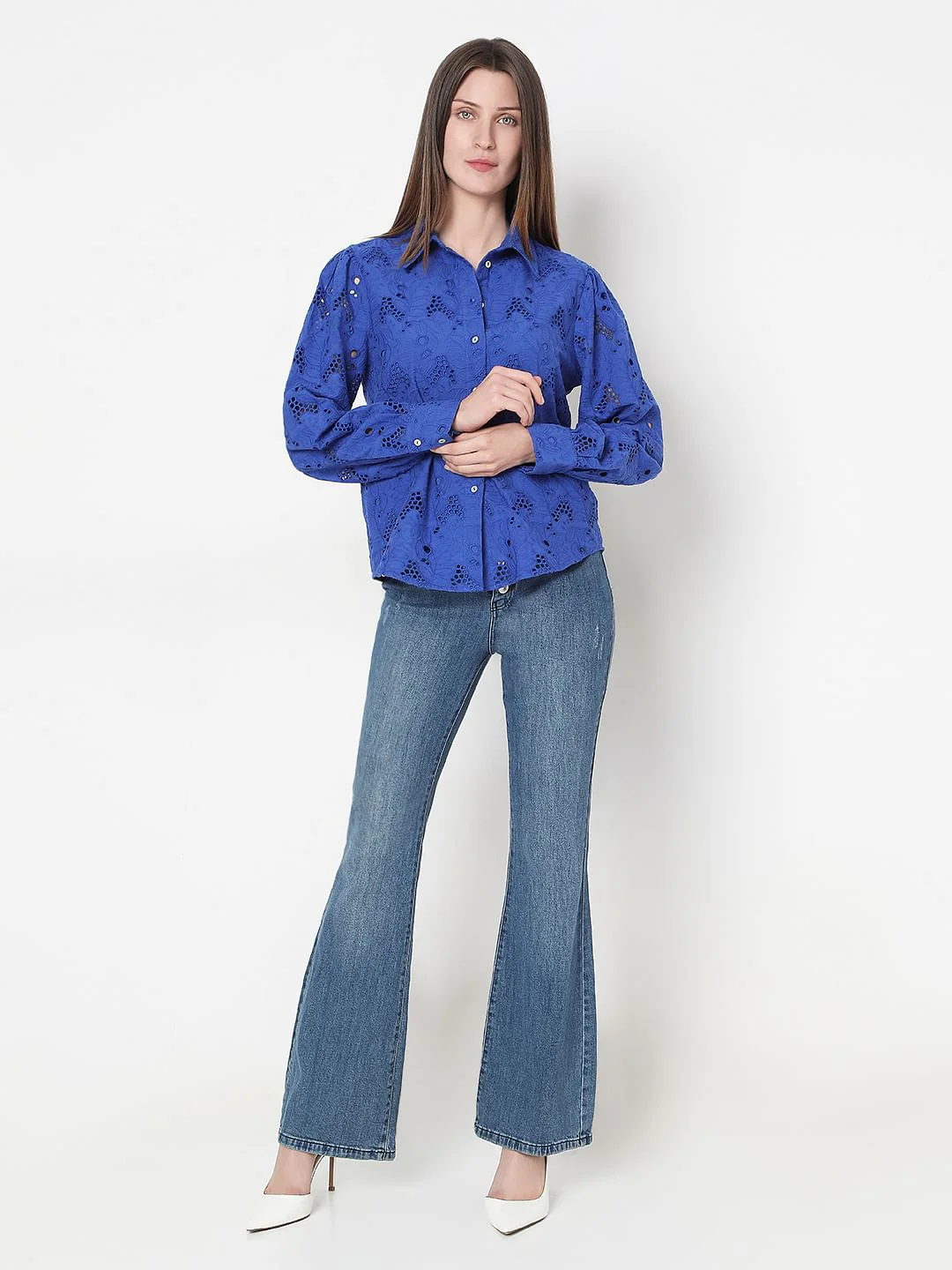 Blue Schiffli Cotton Shirt - Image 5