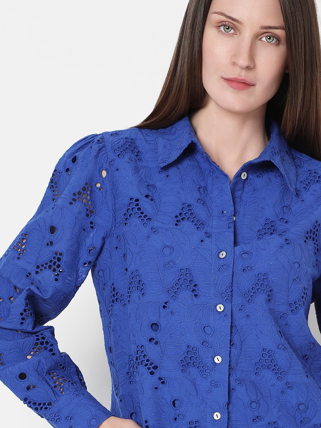 Blue Schiffli Cotton Shirt - Image 6