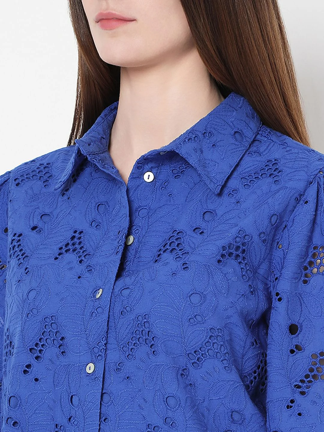 Blue Schiffli Cotton Shirt - Image 8