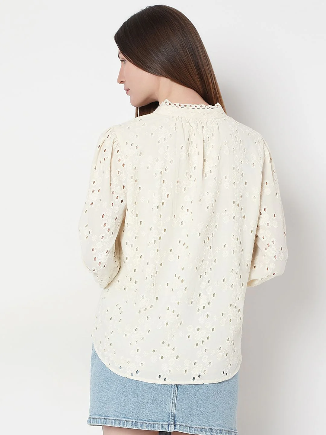 Off-White Cotton Cut-Work Shirt - Image 4