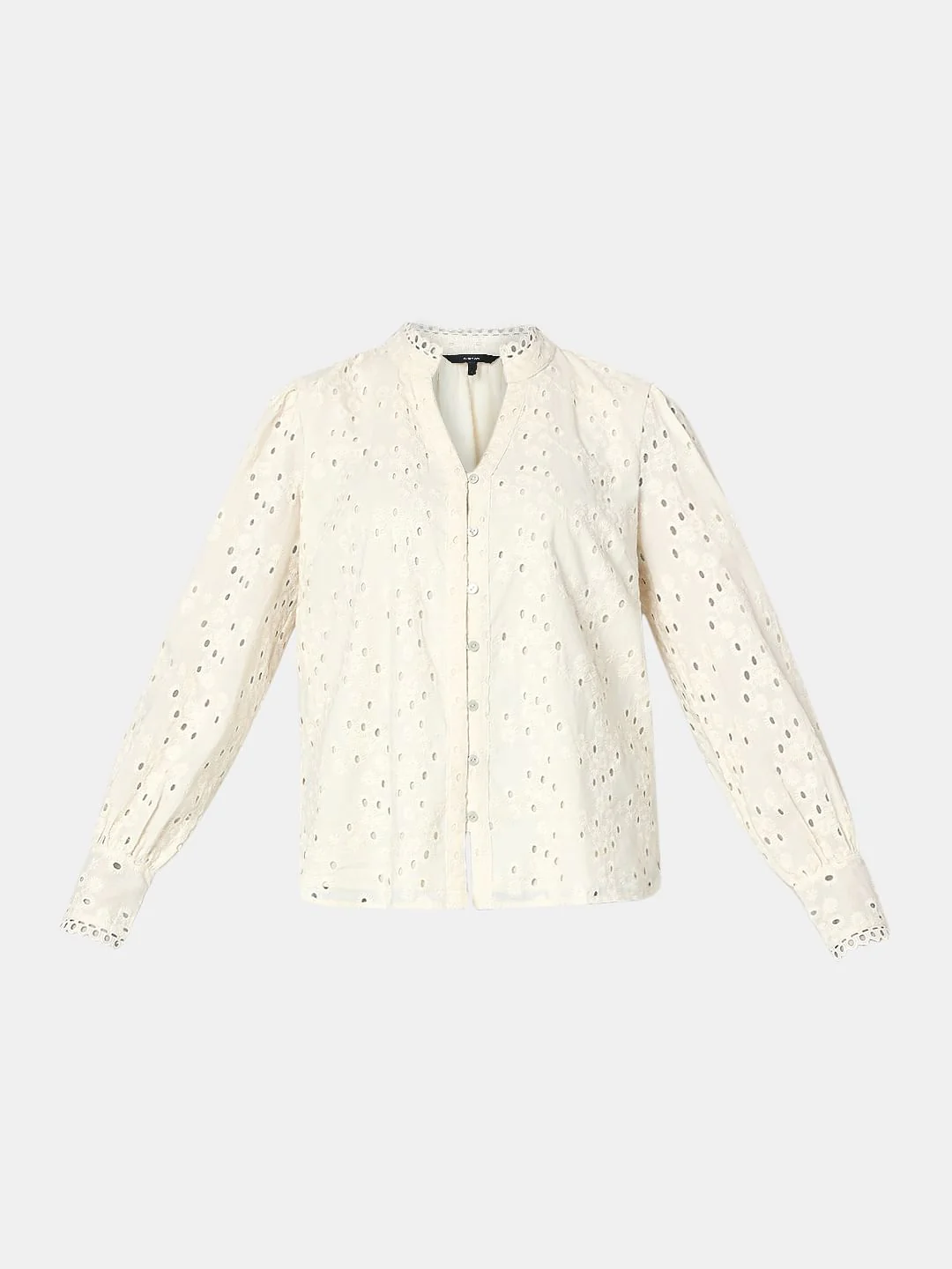 Off-White Cotton Cut-Work Shirt - Image 7