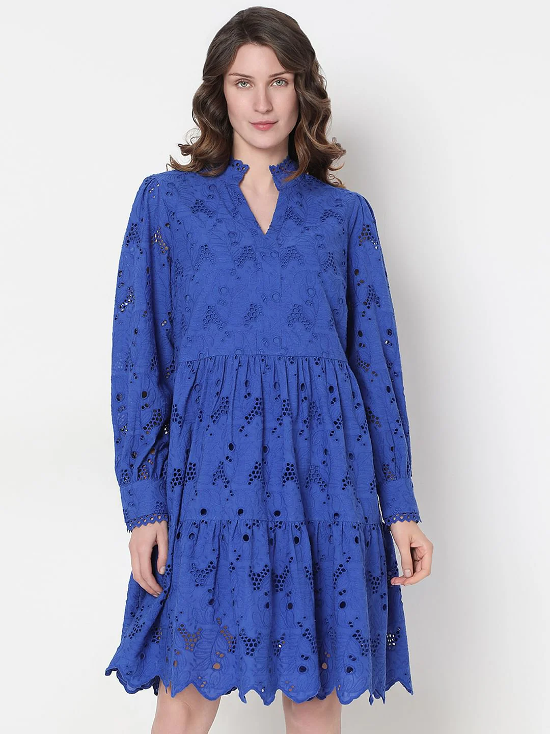 Blue Schiffli Cotton Dress - Image 2