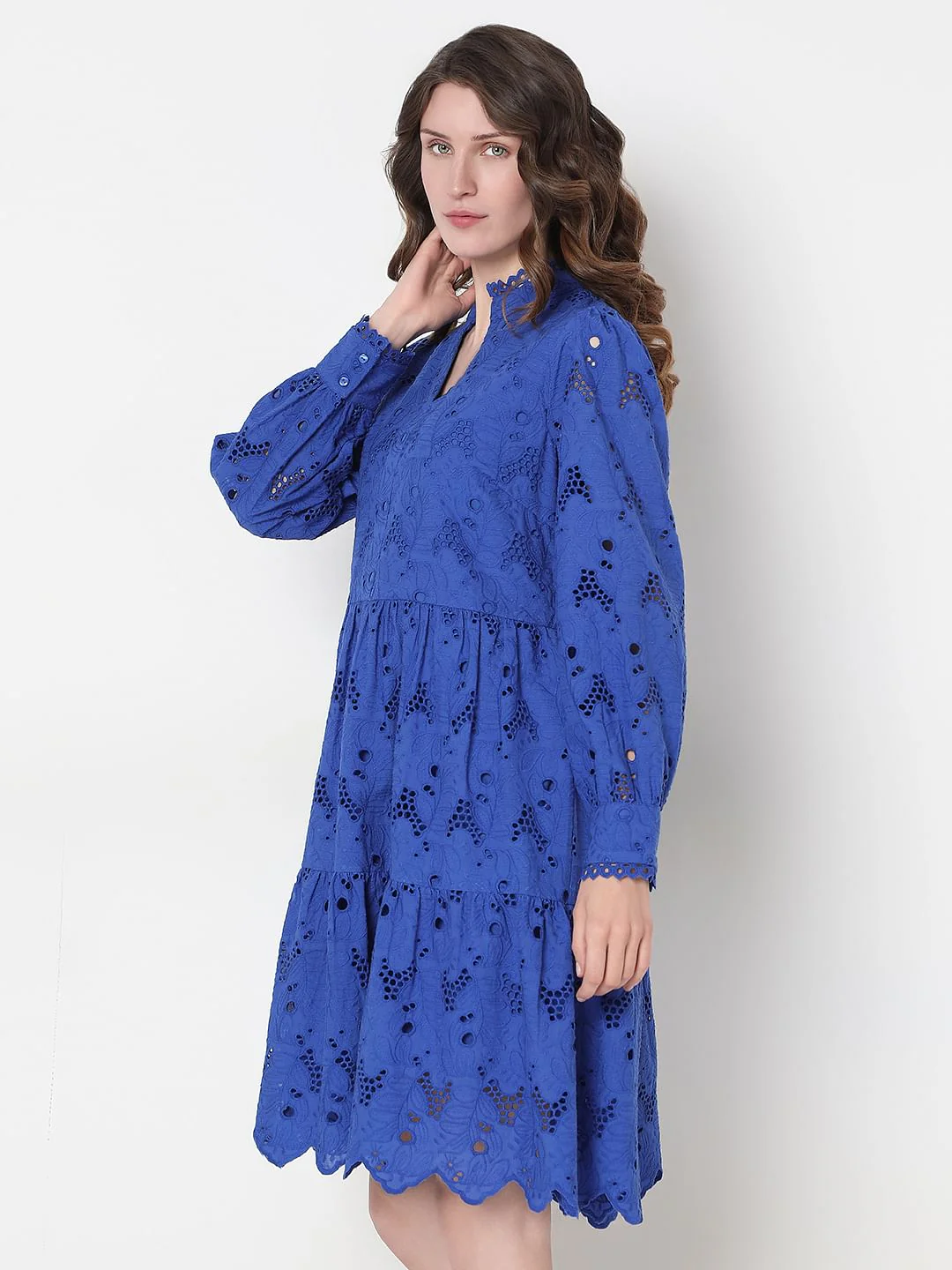 Blue Schiffli Cotton Dress - Image 3