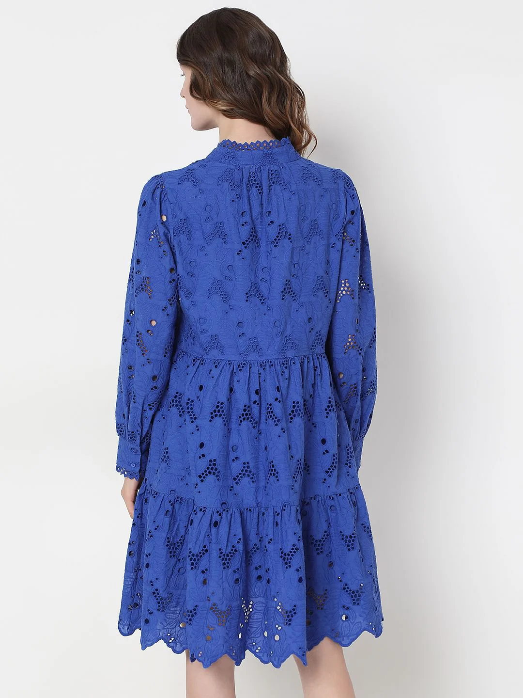 Blue Schiffli Cotton Dress - Image 4