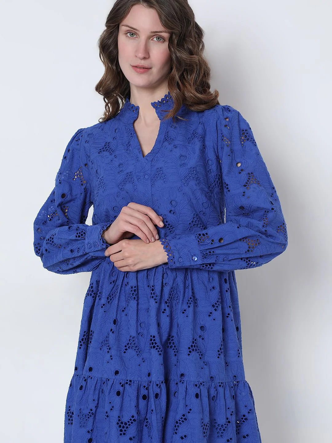 Blue Schiffli Cotton Dress - Image 6