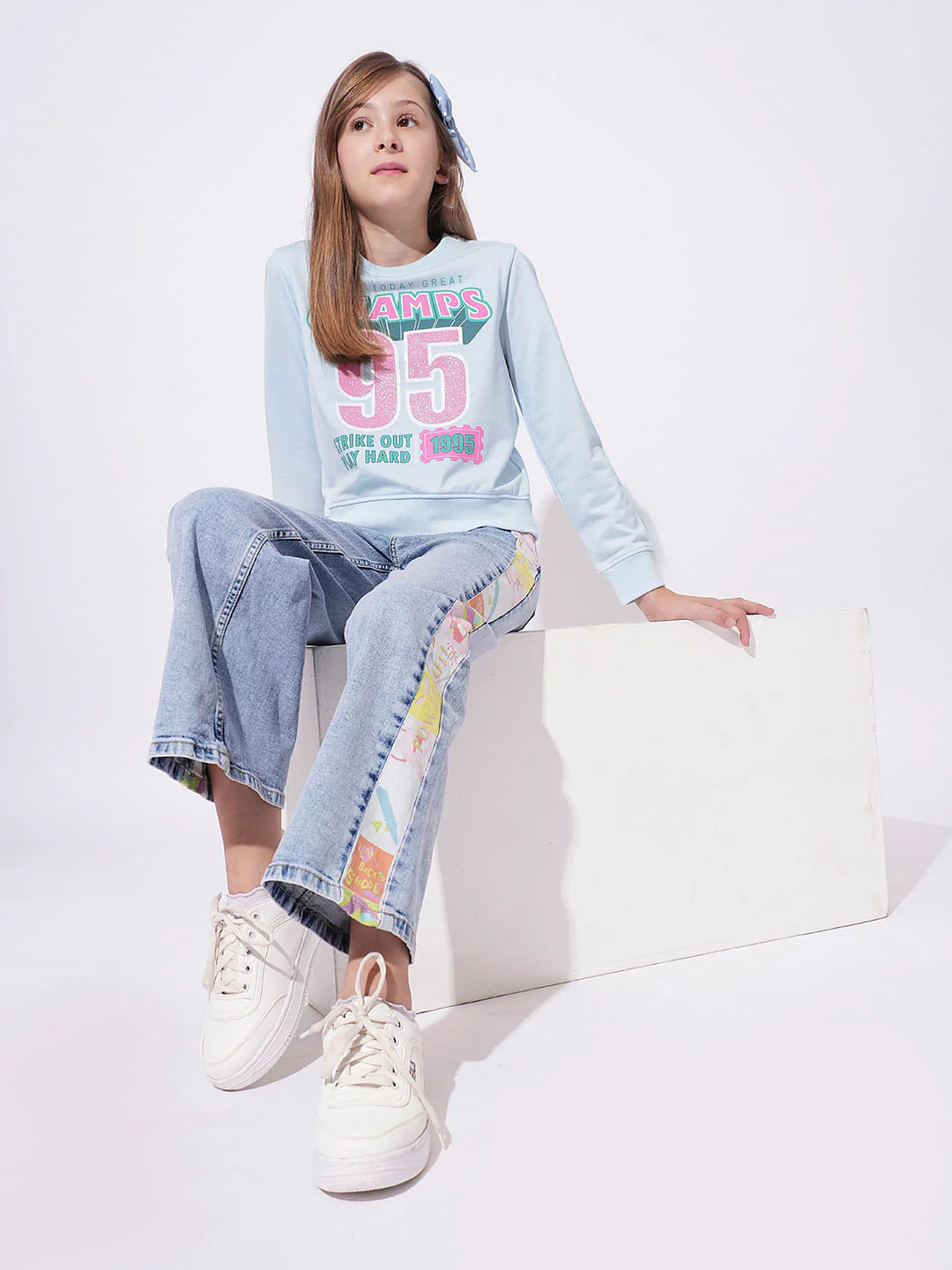 Girls Blue Printed Sweatshirt - Image 5