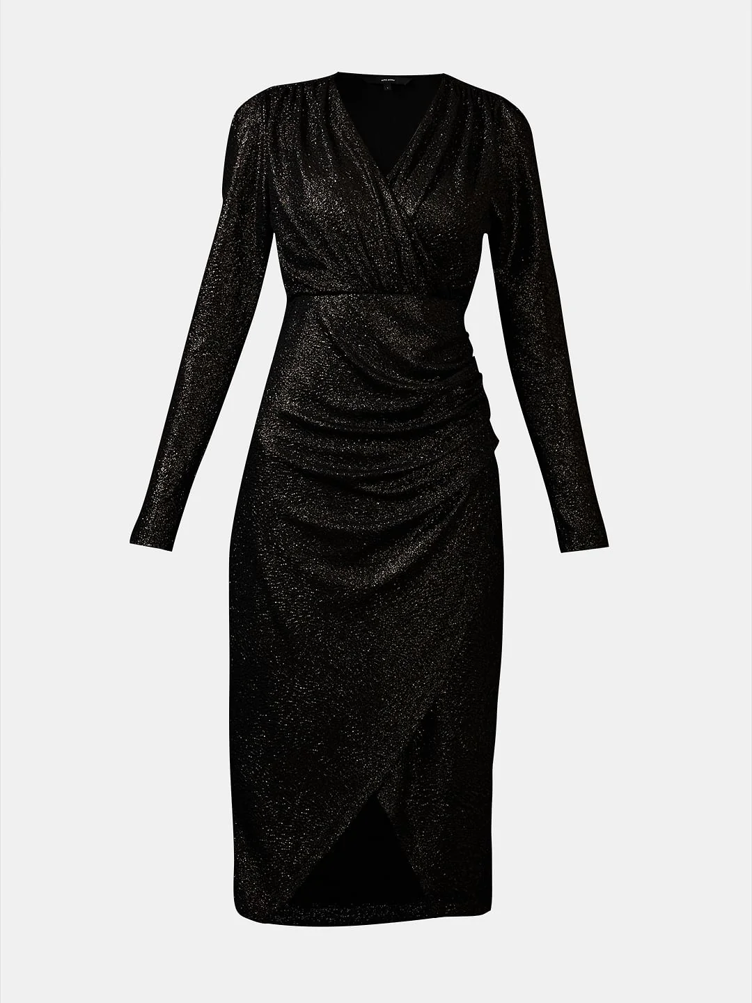 Black Shimmer Mock Wrap Dress - Image 7