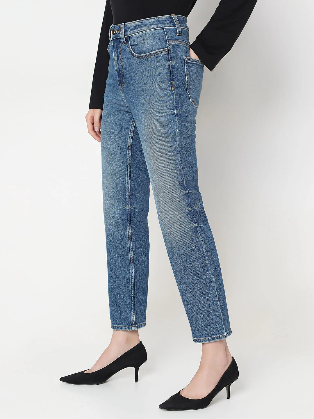 Blue High Rise Skinny Fit Jeans - Image 3