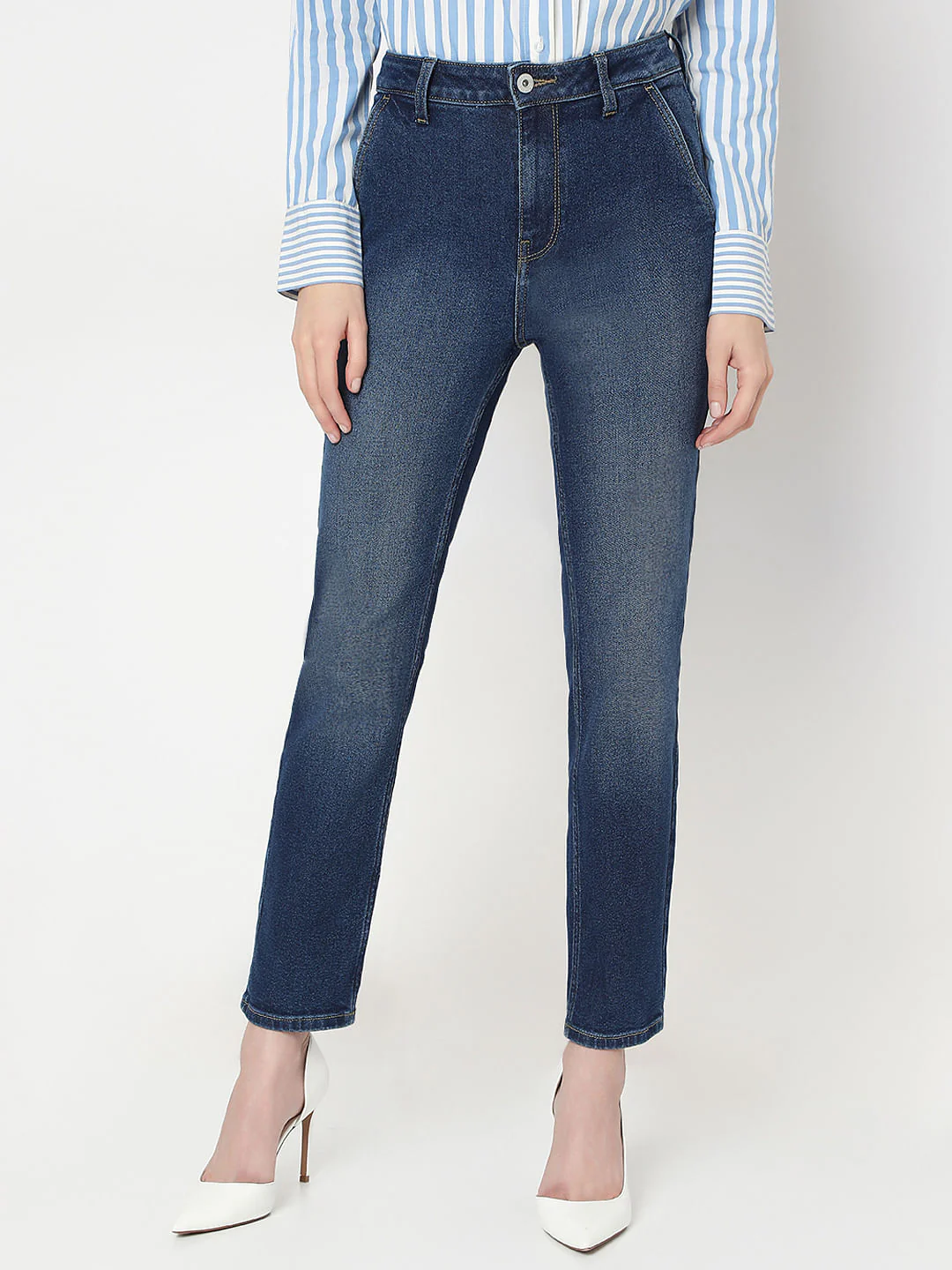 Dark Blue High Rise Skinny Fit Jeans - Image 2
