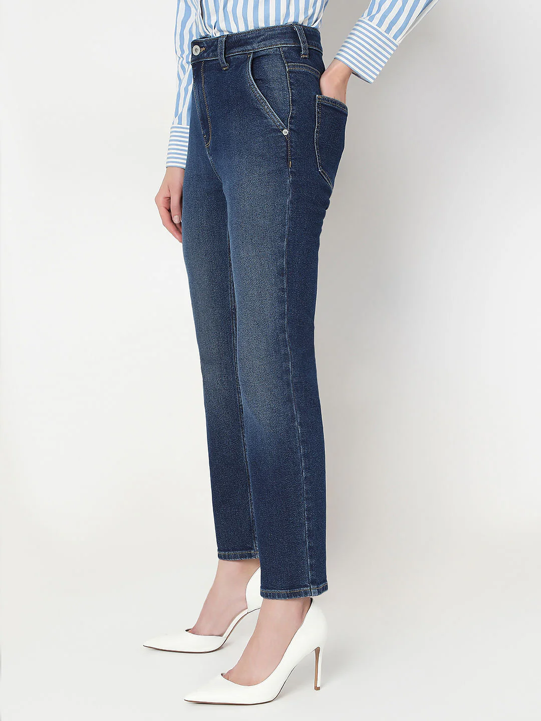 Dark Blue High Rise Skinny Fit Jeans - Image 3