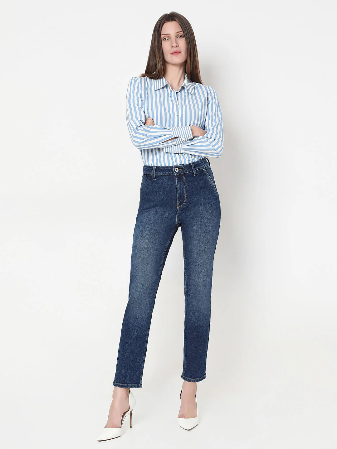 Dark Blue High Rise Skinny Fit Jeans - Image 5