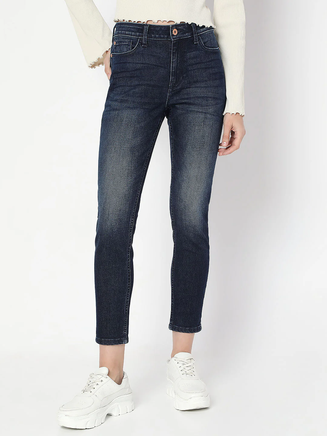 Dark Blue High Rise Skinny Fit Jeans - Image 2