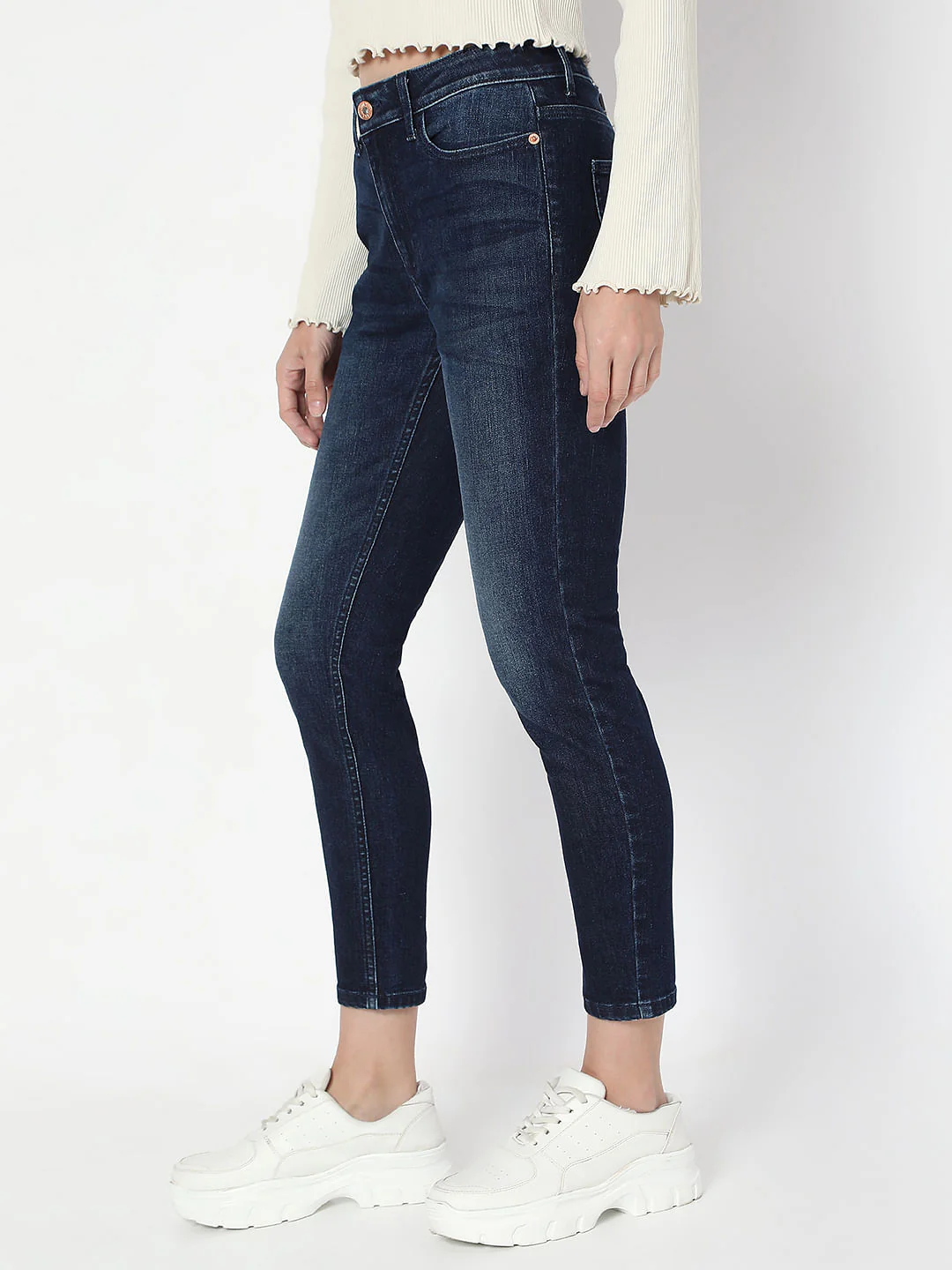 Dark Blue High Rise Skinny Fit Jeans - Image 3