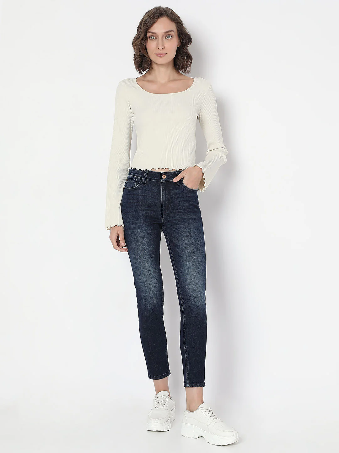 Dark Blue High Rise Skinny Fit Jeans - Image 5