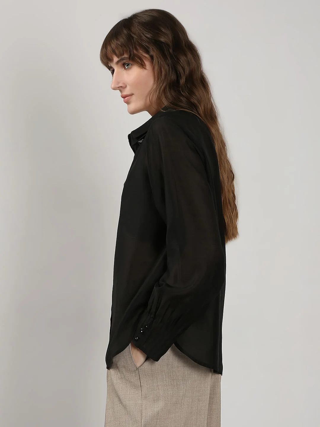 Black Semi Sheer Full Sleeves Shirt - Image 3